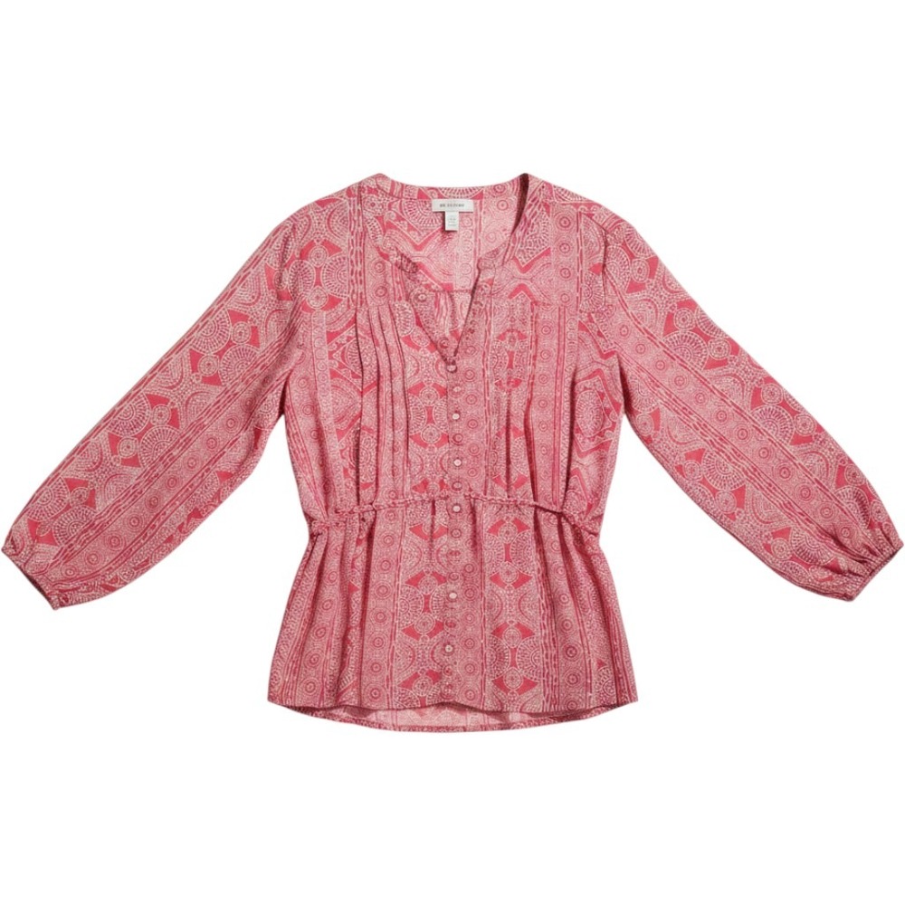 Terra & Sky Dusty Rose Tunic 3X Medallion Button Front Pink Boho Pintuck Office